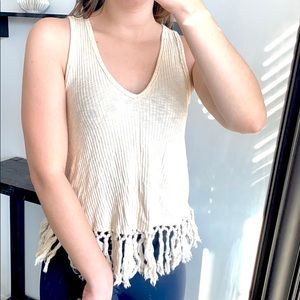 Anthropologie eri + Ali Cream Beige Fringe Tank Top
